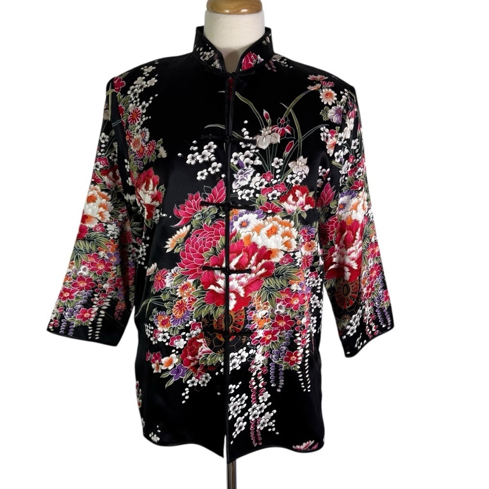Grace Chang Silk Jacket Black Floral Size S - Picture 2 of 9